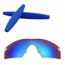 Walleva Mr Shield Polarized Ice Blue Replacement Lenses with Blue Earsocks for Oakley M Frame Strike Sunglasses